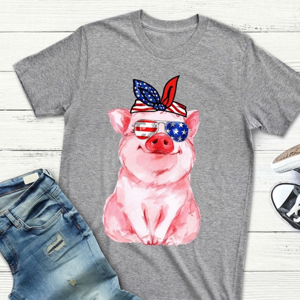 NEW American Gray Piggy Tee 🐷